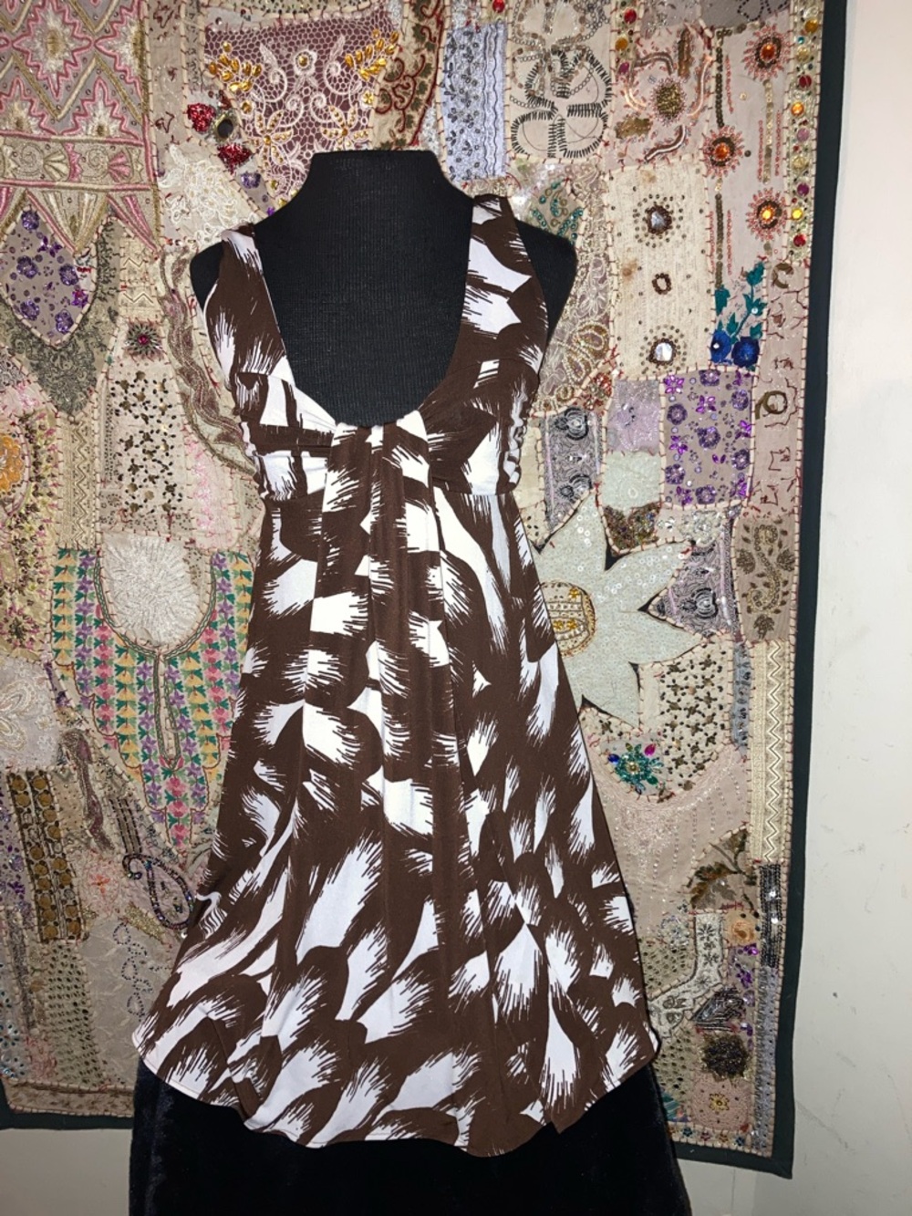 Arden B Brown and White Abstract Sleeveless Mini Dress